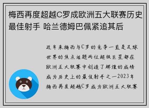 梅西再度超越C罗成欧洲五大联赛历史最佳射手 哈兰德姆巴佩紧追其后 梅西再度超越C罗成欧洲五大联赛历史最佳射手 哈兰德姆巴佩紧追其后
